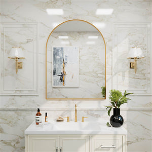 30 inx40 in Arched Mirror with Gold Metal Frame