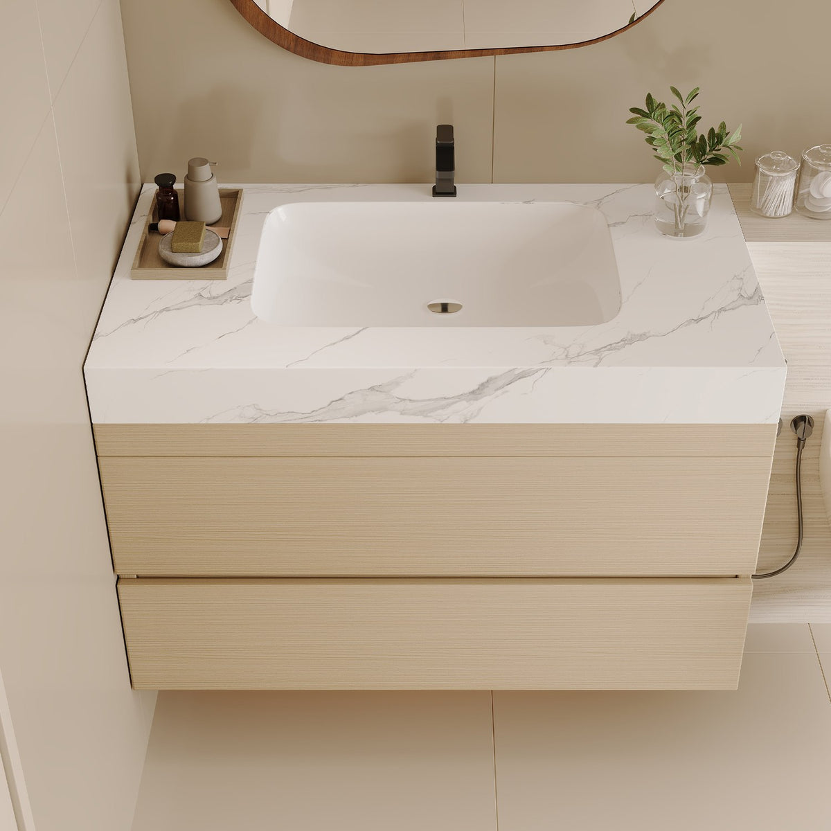 30 inch Wall-Mounted Bathroom Vanity Front View for Small Bathrooms