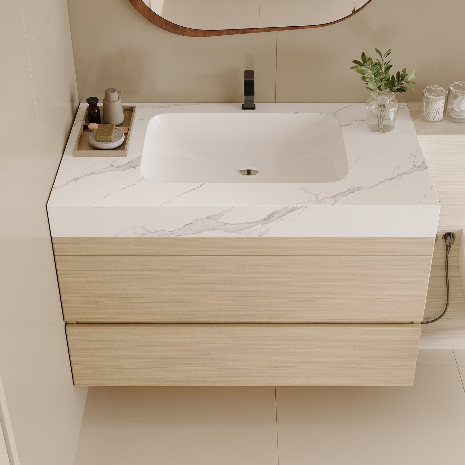 30 inch Wall-Mounted Bathroom Vanity Front View for Small Bathrooms