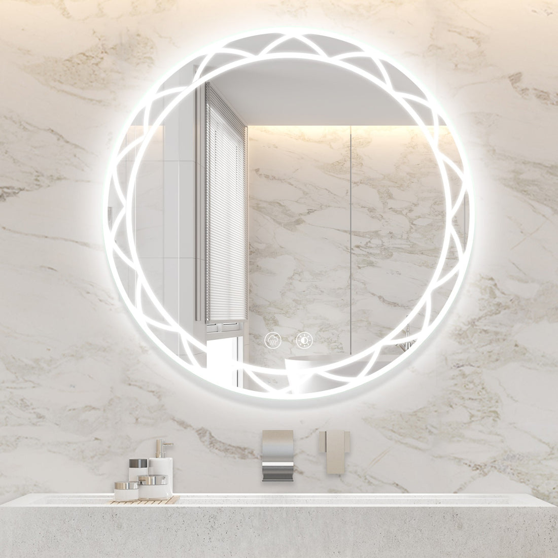 30&quot; Round LED Bathroom Mirror with Adjustable Color Temperatures and Anti-Fog Feature