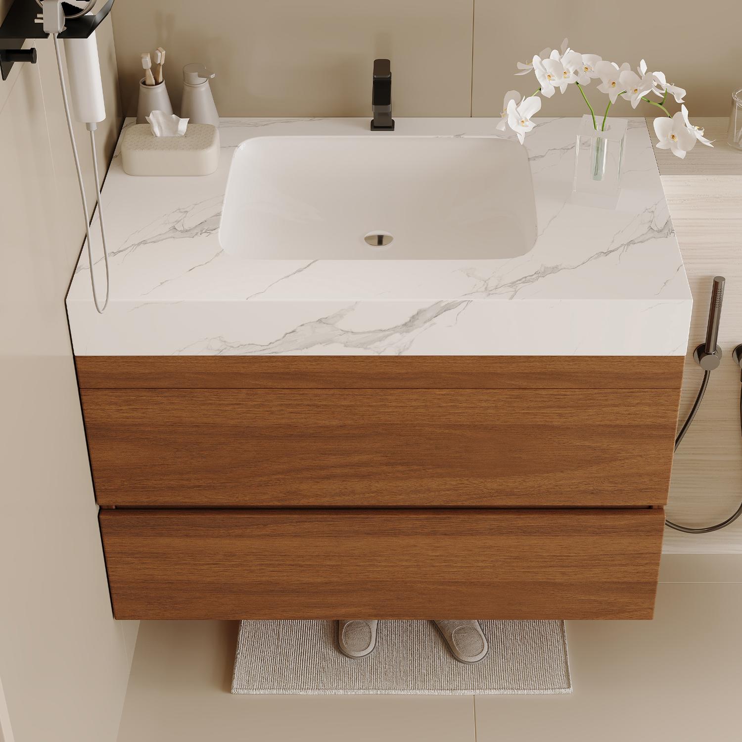 30 inch Bathroom Vanity Faux Marble Countertop Top View Close Up