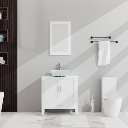 30 inch Bathroom Vanity Unit with Glass Top and Mirror