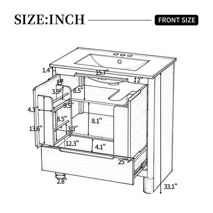30 inch Bathroom vanity cabinet overall dimension diagram with measurements