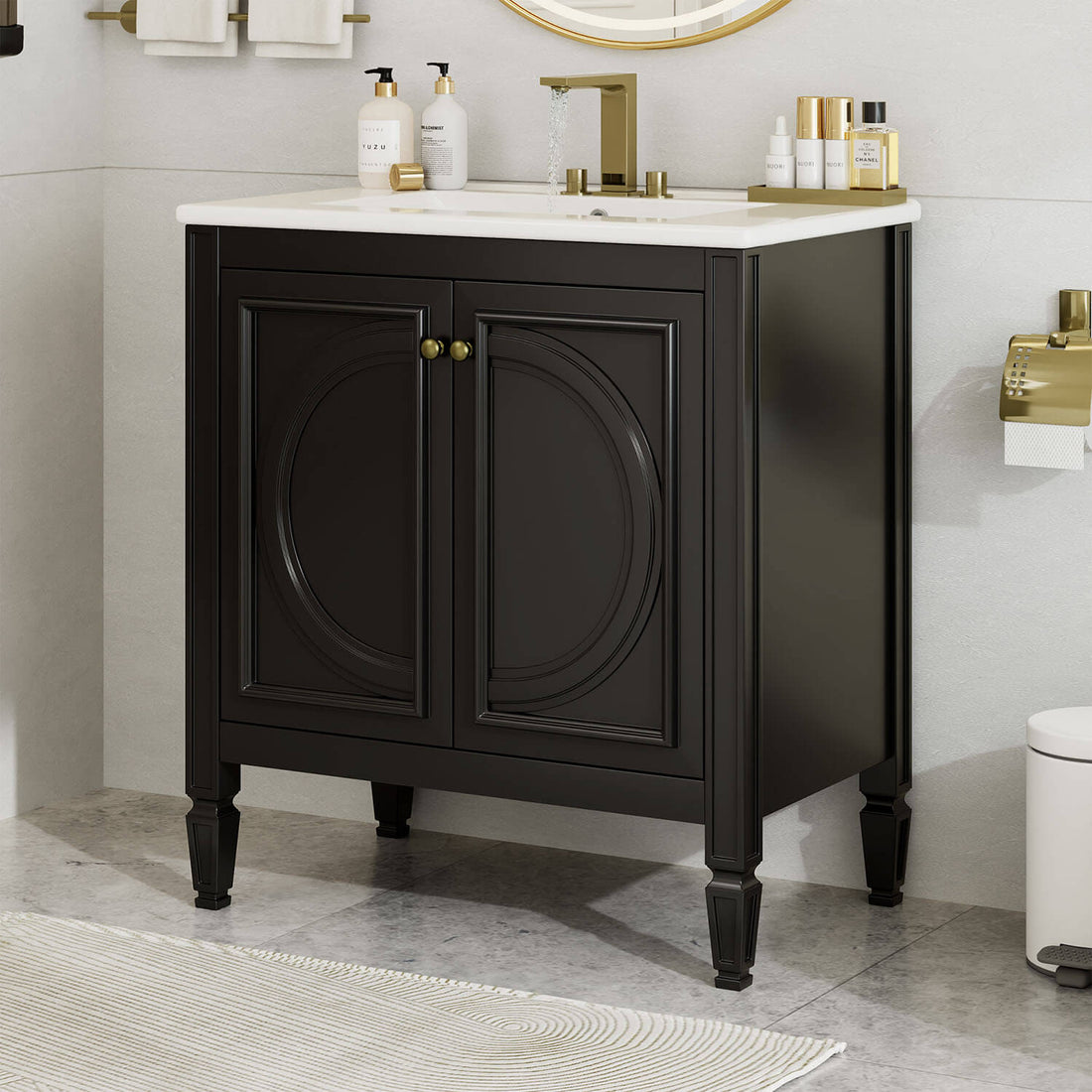 30 inch Black Bathroom Vanity with Sink, Two Doors with Shelf