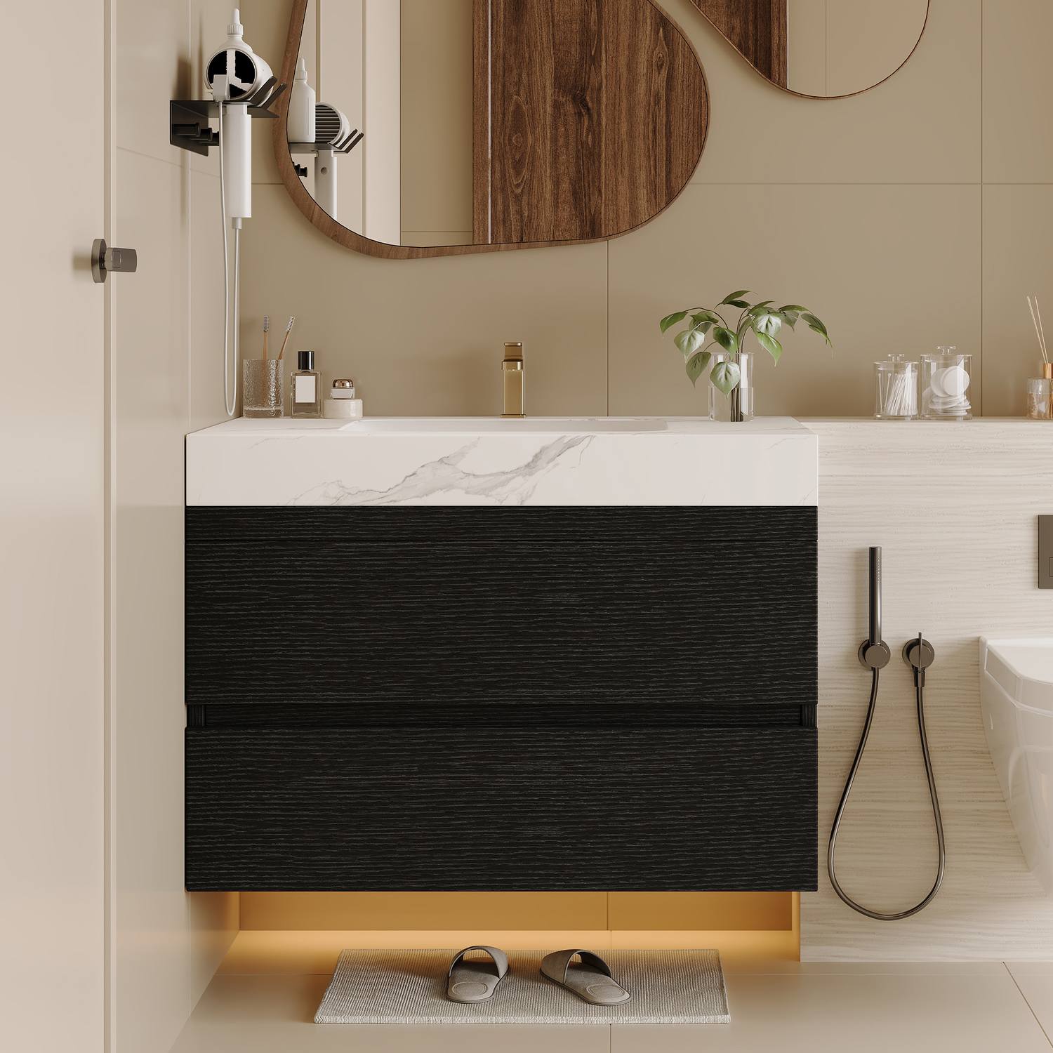 30 inch Black Floating Bathroom Vanity Front View Modern Interior Design