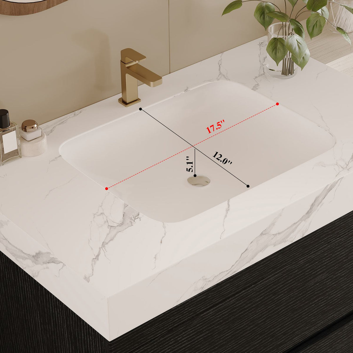 30 inch Black Floating Vanity Ceramic Sink Inner Dimensions