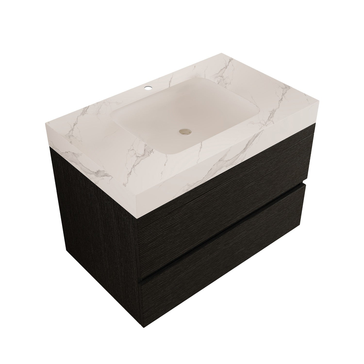 30 inch Black Wall-Mounted Bathroom Vanity Marble Countertop Isolated Studio View