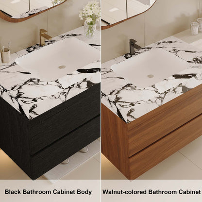 30 inch Black Wall Mounted Bathroom Vanity Finish Comparison Side View
