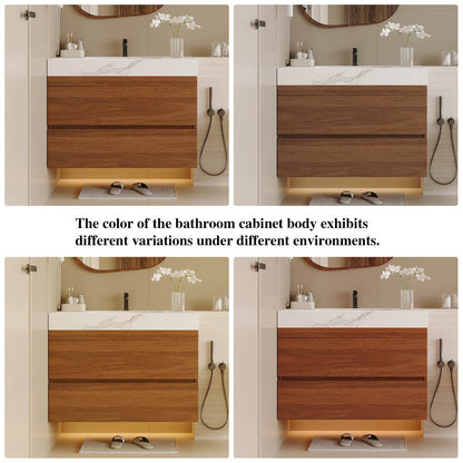 30 inch Floating Bathroom Vanity Walnut Wood Finish Color Variations Showcase