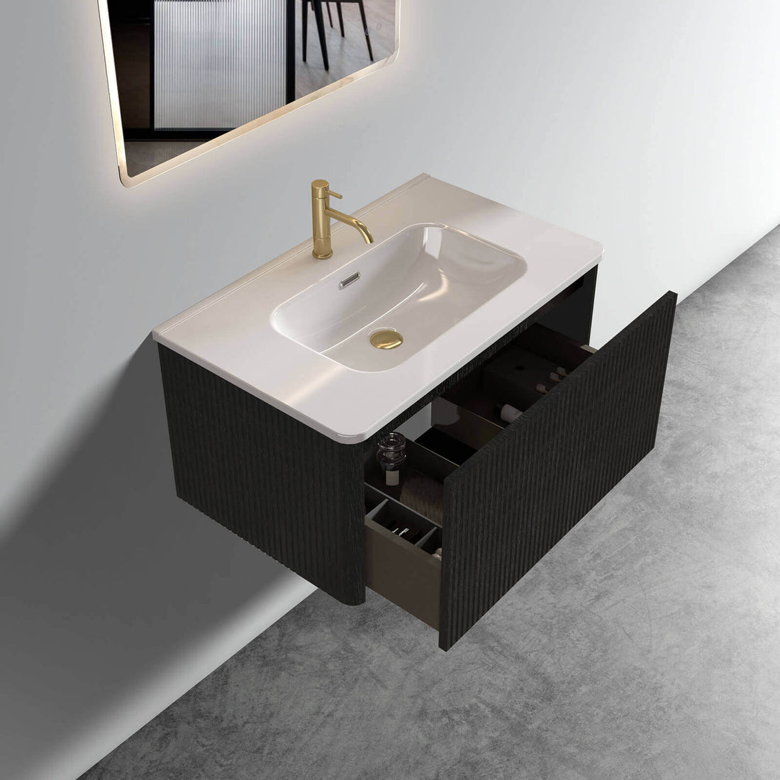 30 inch Floating Black Bathroom Vanity with Ceramic Sink