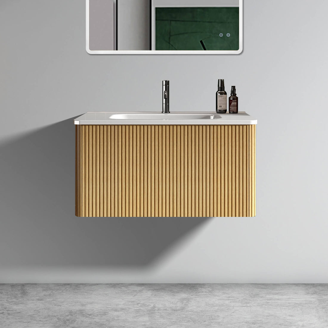 30 inch Floating Oak Bathroom Vanity with Integrated Sink
