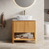 30 inch Freestanding White Oak Bathroom Vanity with Fluted Doors and Open Bottom Storage Shelf
