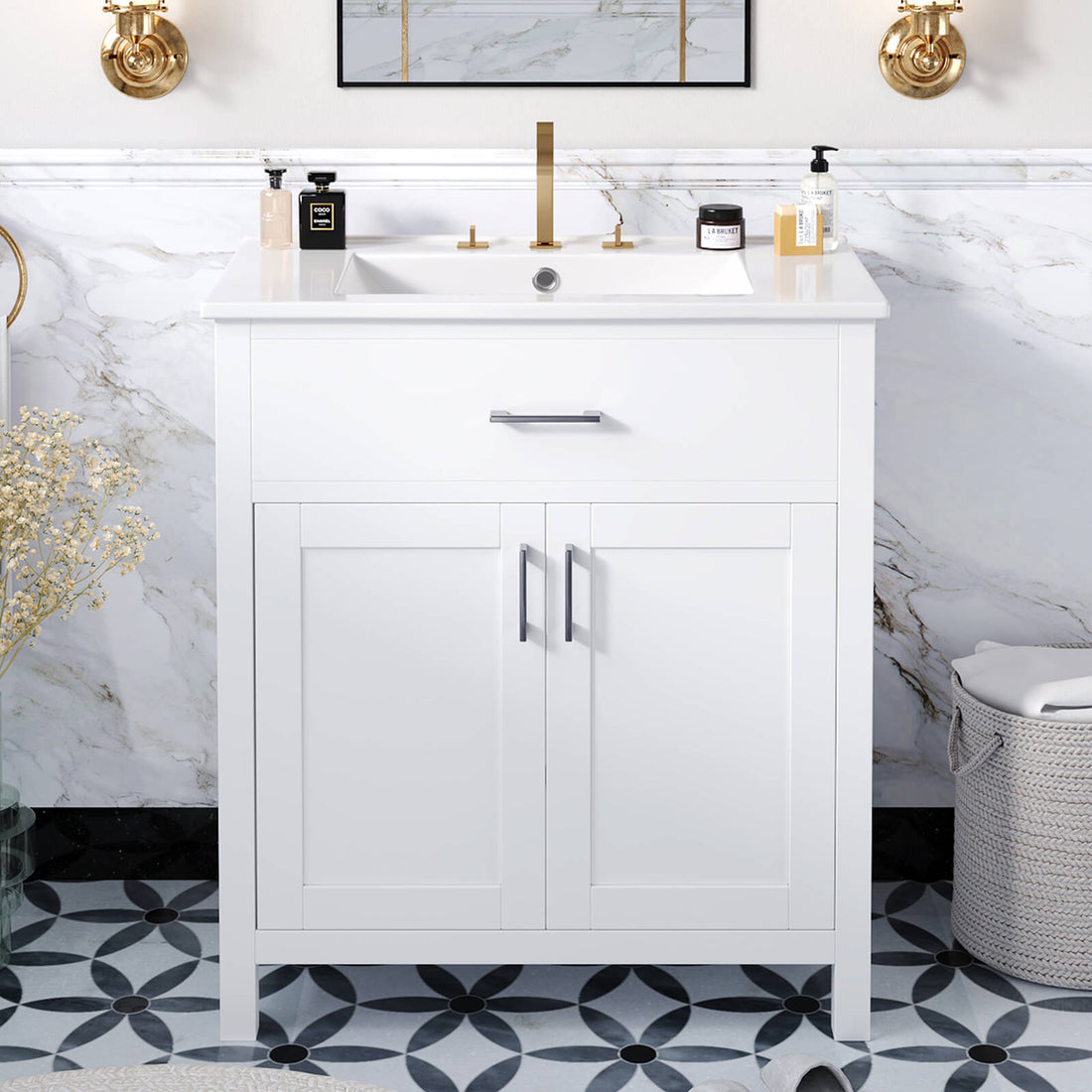 30 inch Modern White Silk Finish Freestanding Vanity