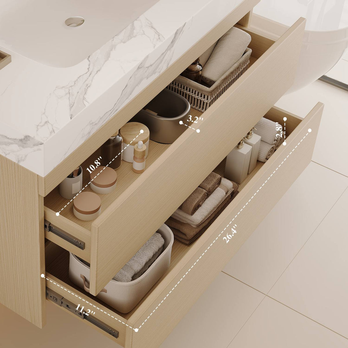 30 inch Wall-Mounted Vanity Internal Drawer Dimension Specifications