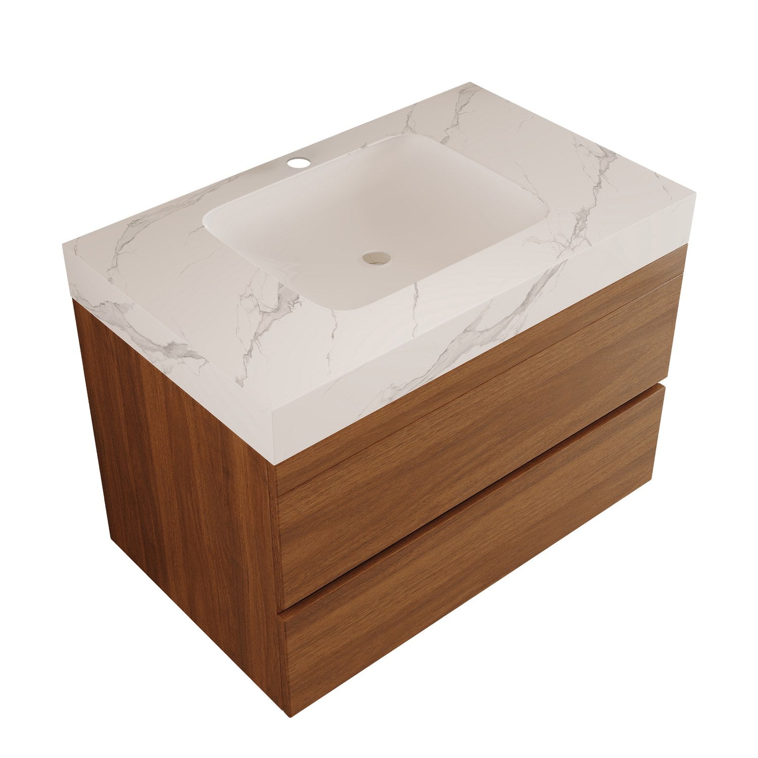 30 inch Walnut Floating Bathroom Vanity Studio Isometric Isolated View
