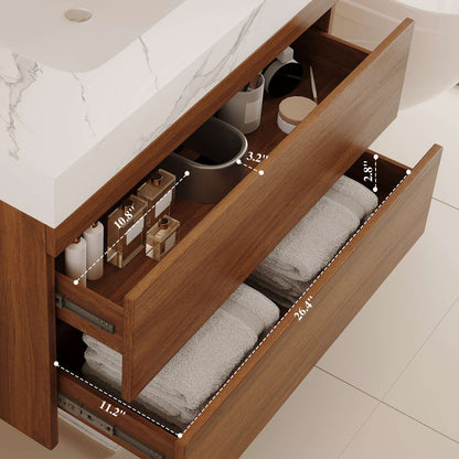 30 inch Walnut Wall Mounted Cabinet Internal Drawer Dimension Specifications