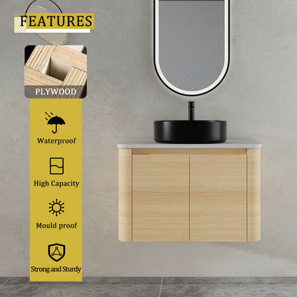 30 inch White Oak Bathroom Vanity with Black Ceramic Vessel Sink-material