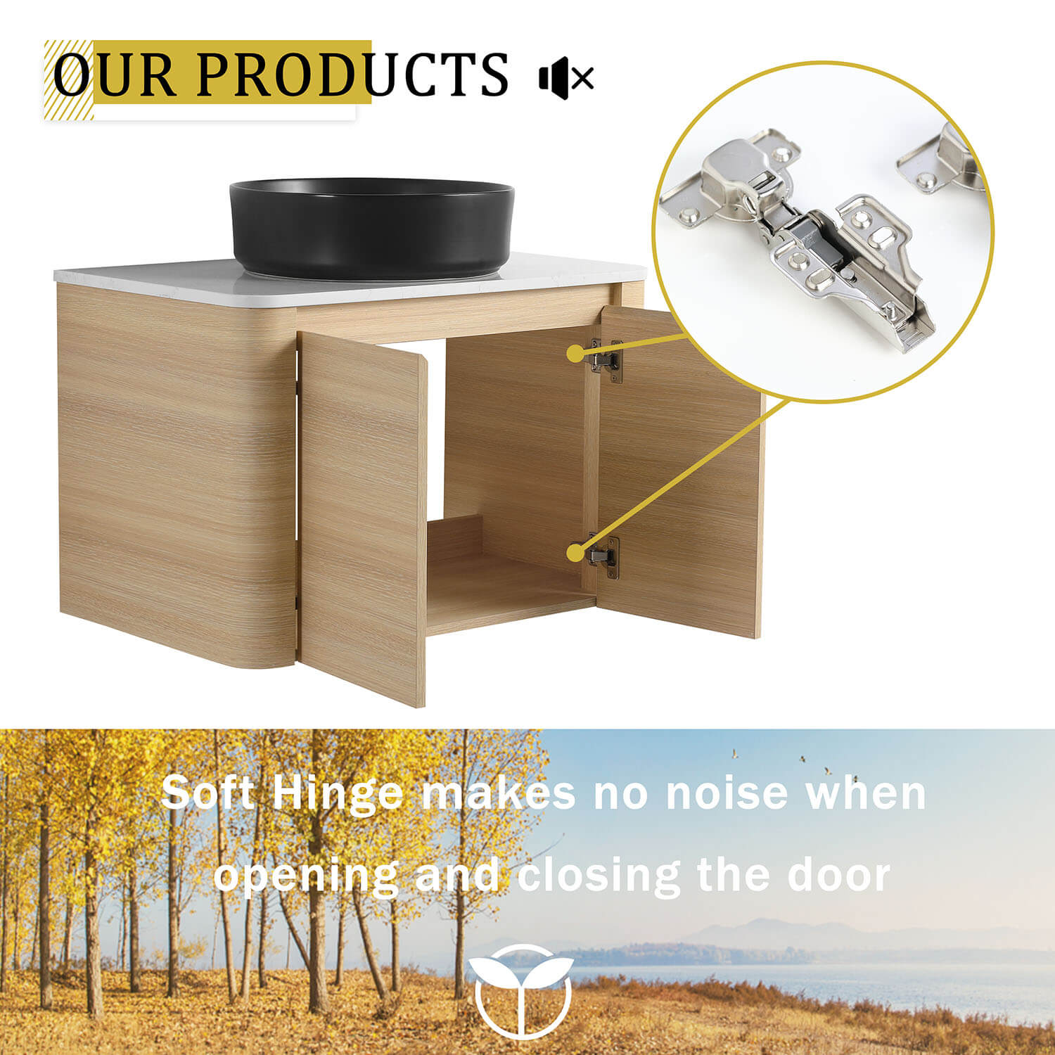 30 inch White Oak Bathroom Vanity with Black Ceramic Vessel Sink-soft closing door