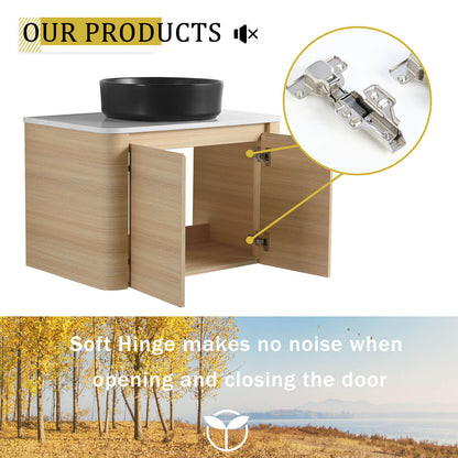 30 inch White Oak Bathroom Vanity with Black Ceramic Vessel Sink-soft closing door