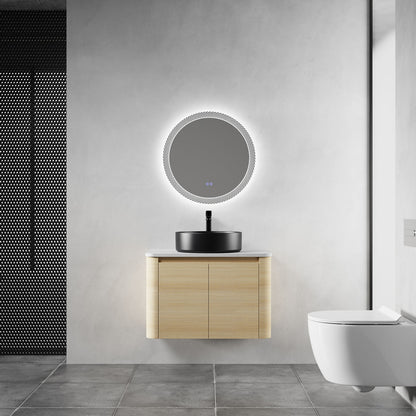 30 inch White Oak Bathroom Vanity with Black Ceramic Vessel Sink