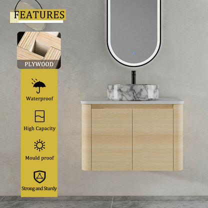 30 inch White Oak Bathroom Vanity with Marble Pattern Ceramic Vessel Sink-material
