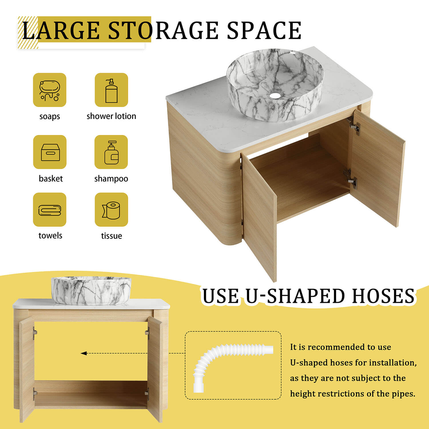 30 inch White Oak Bathroom Vanity with Marble Pattern Ceramic Vessel Sink-storage space
