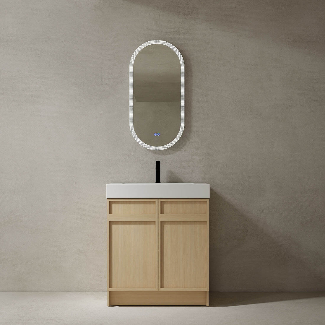 30 inch White Oak Bathroom Vanity with Resin Sink and Soft Close Cabinet Doors