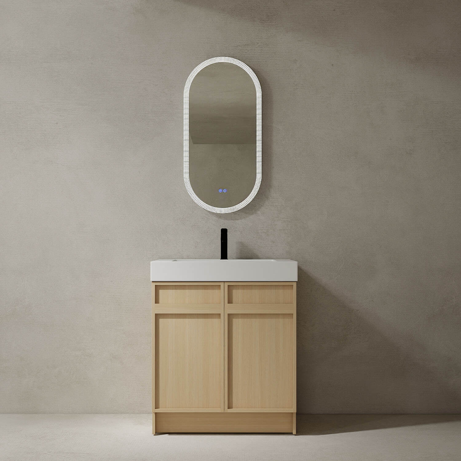 30 inch White Oak Bathroom Vanity with Resin Sink and Soft Close Cabinet Doors