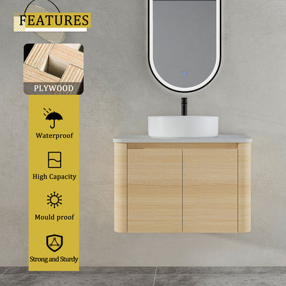 30 inch White Oak Bathroom Vanity with White Ceramic Vessel Sink-material