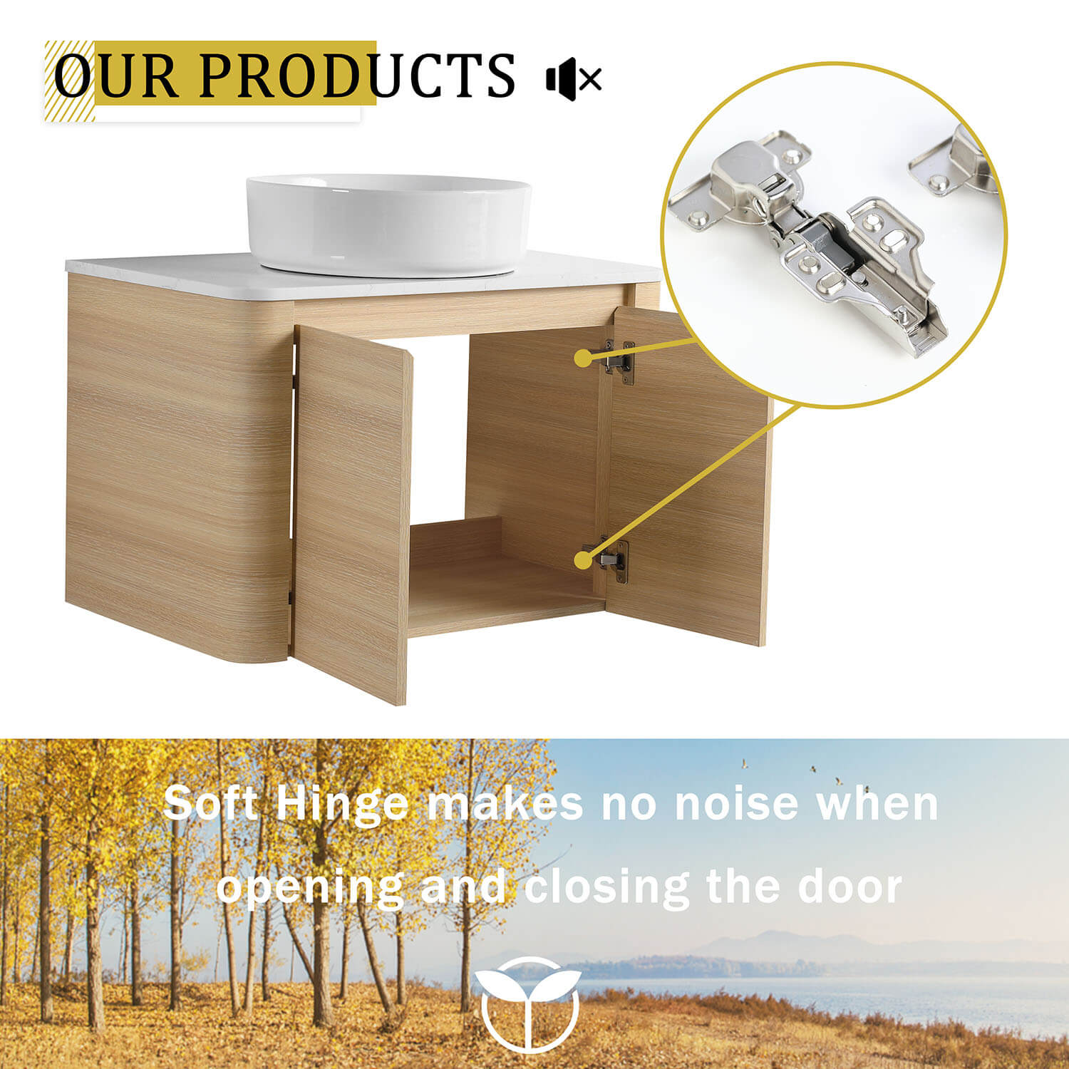 30 inch White Oak Bathroom Vanity with White Ceramic Vessel Sink-soft closing door