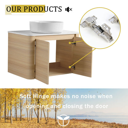 30 inch White Oak Bathroom Vanity with White Ceramic Vessel Sink-soft closing door