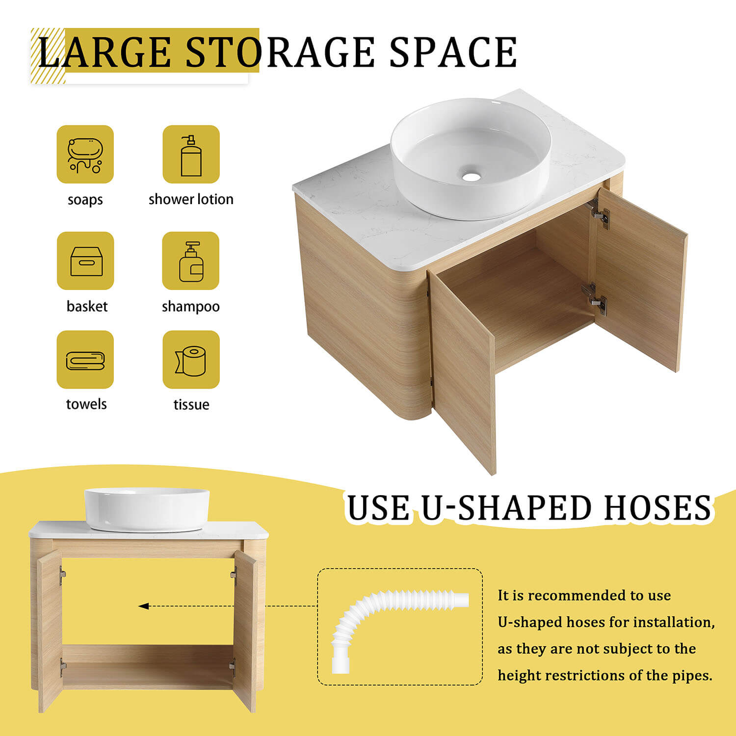 30 inch White Oak Bathroom Vanity with White Ceramic Vessel Sink-storage space