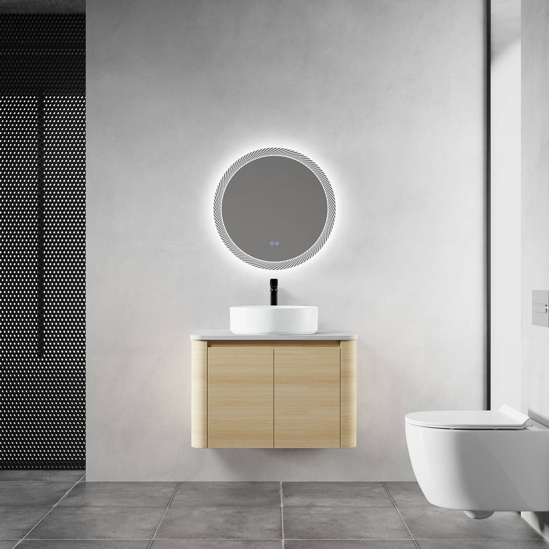 30 inch White Oak Bathroom Vanity with White Ceramic Vessel Sink