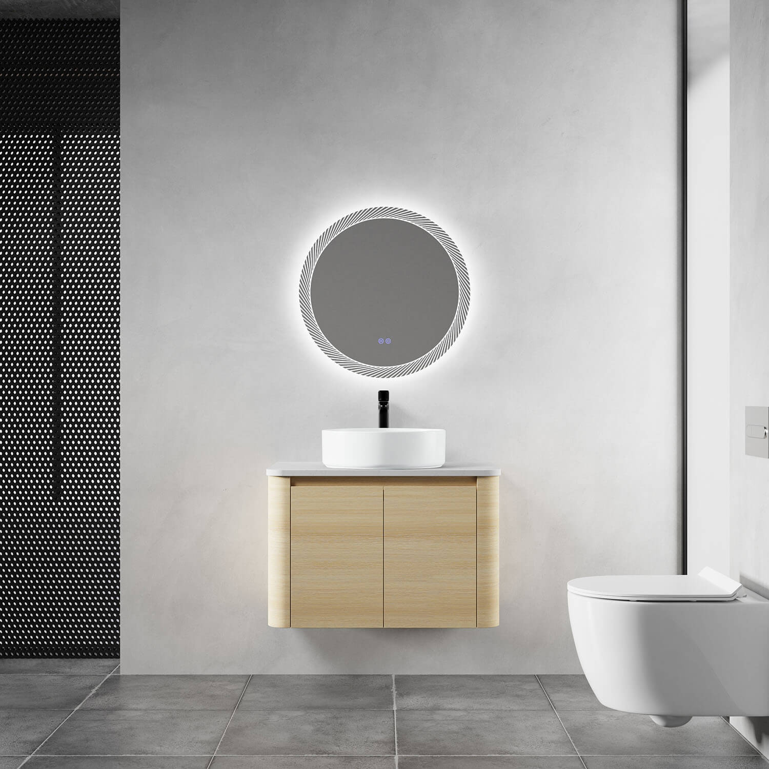 30 inch White Oak Bathroom Vanity with White Ceramic Vessel Sink