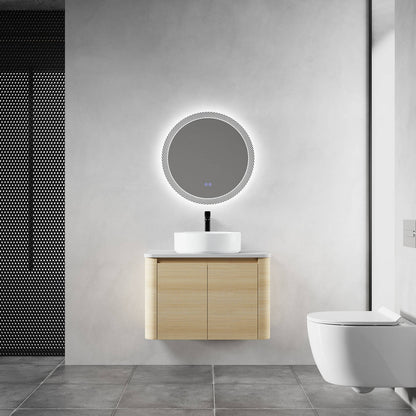 30 inch White Oak Bathroom Vanity with White Ceramic Vessel Sink