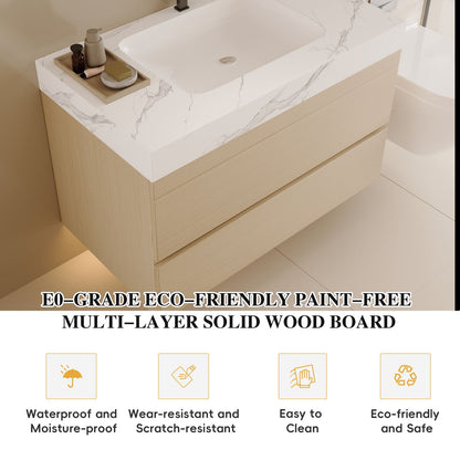 30 inch Wood Floating Bathroom Vanity Eco-Friendly Multi-Layer Solid Wood Features