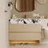 30 inch Wood Floating Bathroom Vanity Wall Mounted Cabinet Marble Look Top Scene View
