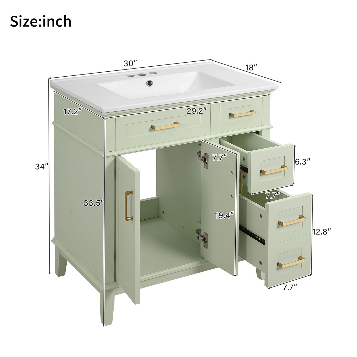 30 inch green bathroom storage vanity dimensions