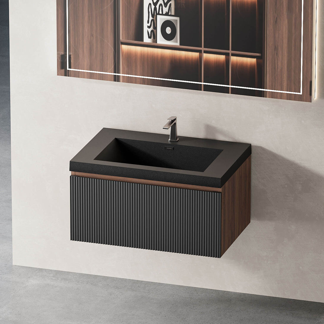 30 inch modern Floating bathroom Vanity with Single-Hole Quartz Sand Sink