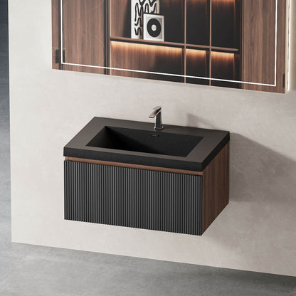 30 inch modern Floating bathroom Vanity with Single-Hole Quartz Sand Sink