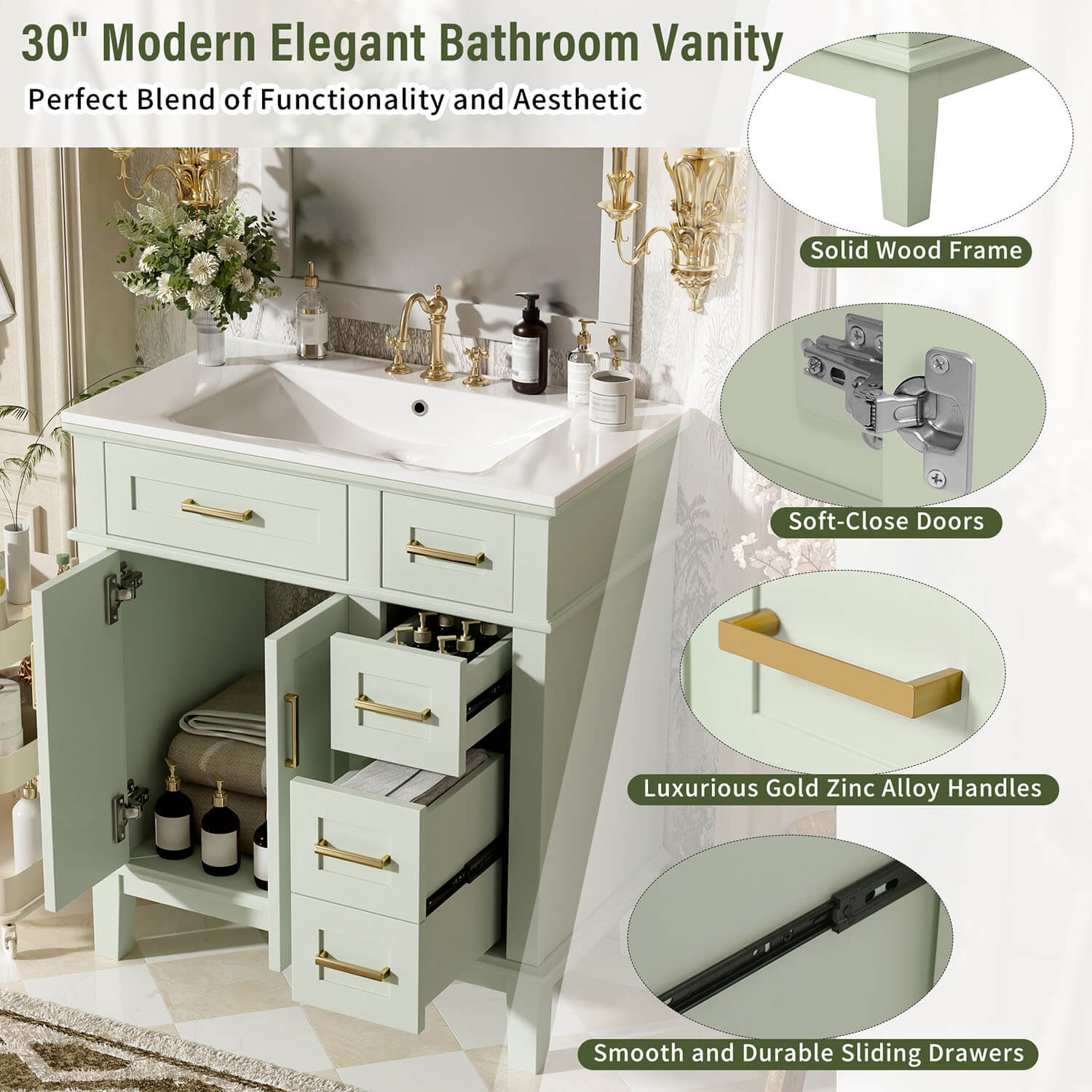 30 inch modern elegant bathroom vanity 