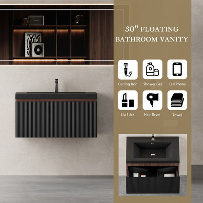 30 inch wall mounted vanity with U shape organized drawer storage