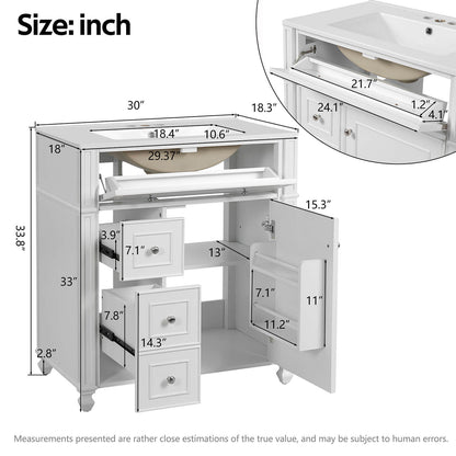 30 inch white bathroom vanity dimension