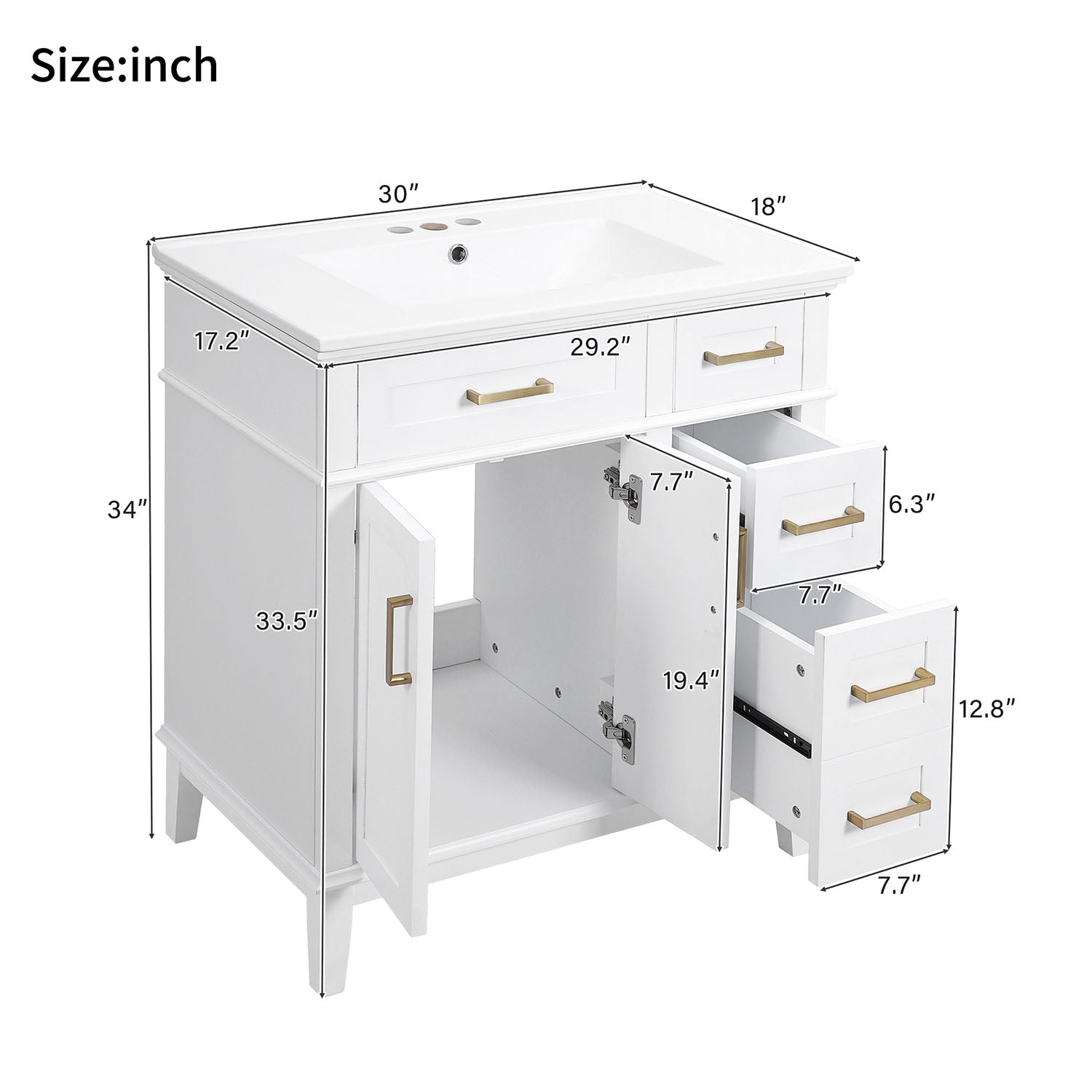 30 inch white bathroom vanity dimensions 