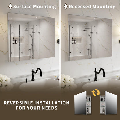 30 x 24-inch medicine cabinet showing surface and recessed mounting options.