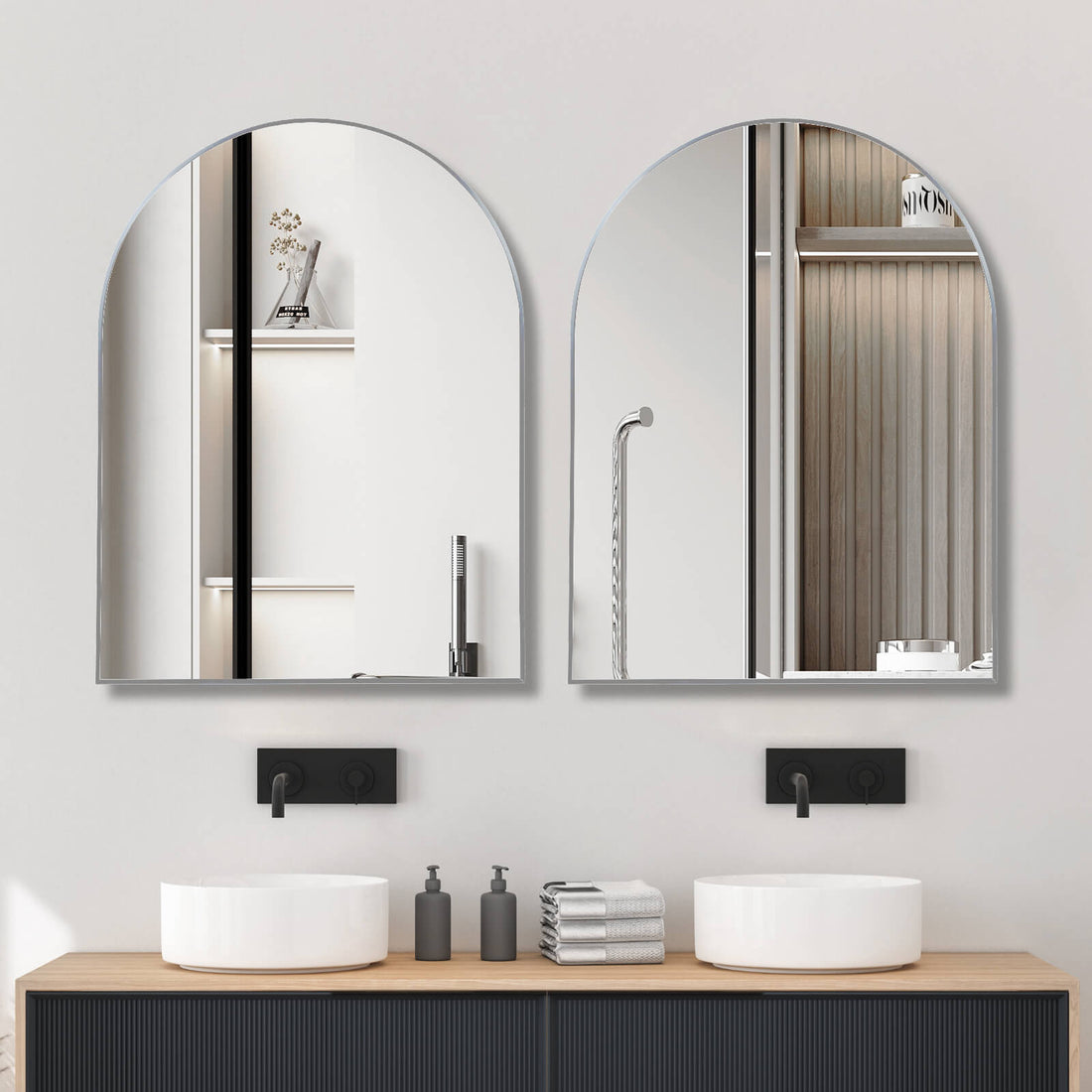 30x40 silver arched bathroom mirror front view