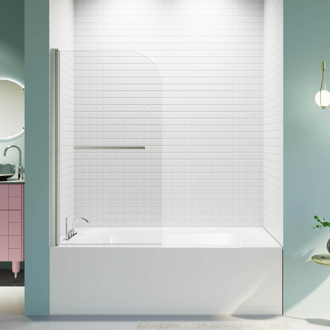 31 in x 55 in Chrome SGCC Safety Glass Bathtub Screen