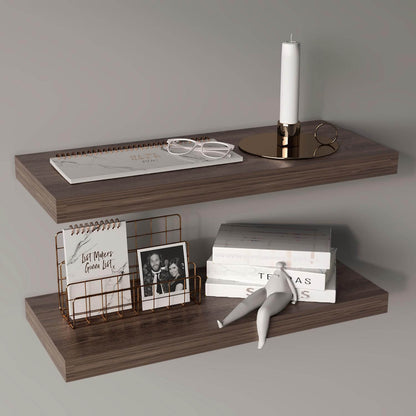 31.5" Walnut Floating Shelves for Bathroom Storage (Set of 2)