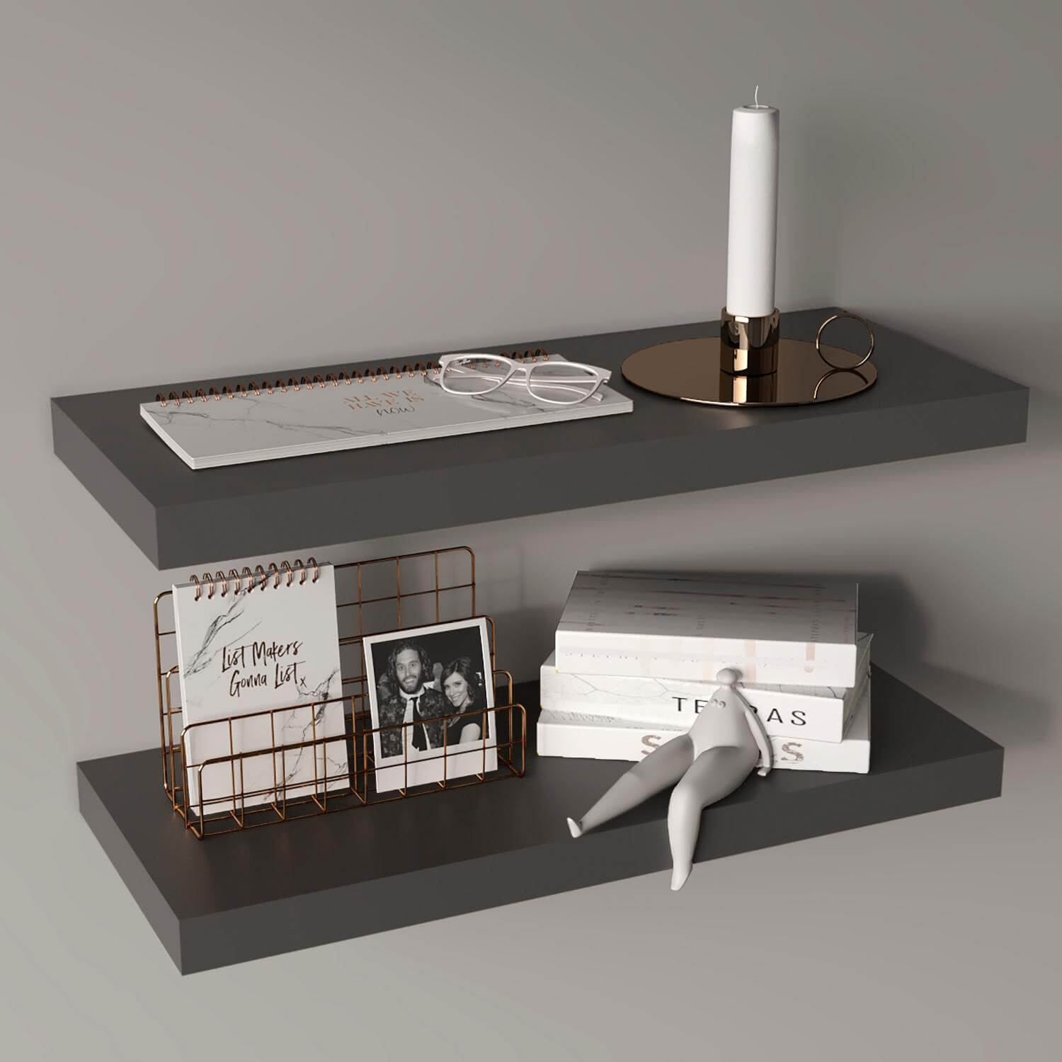 31.5" Matt Gray Floating Shelves for Bathroom Storage (Set of 2)