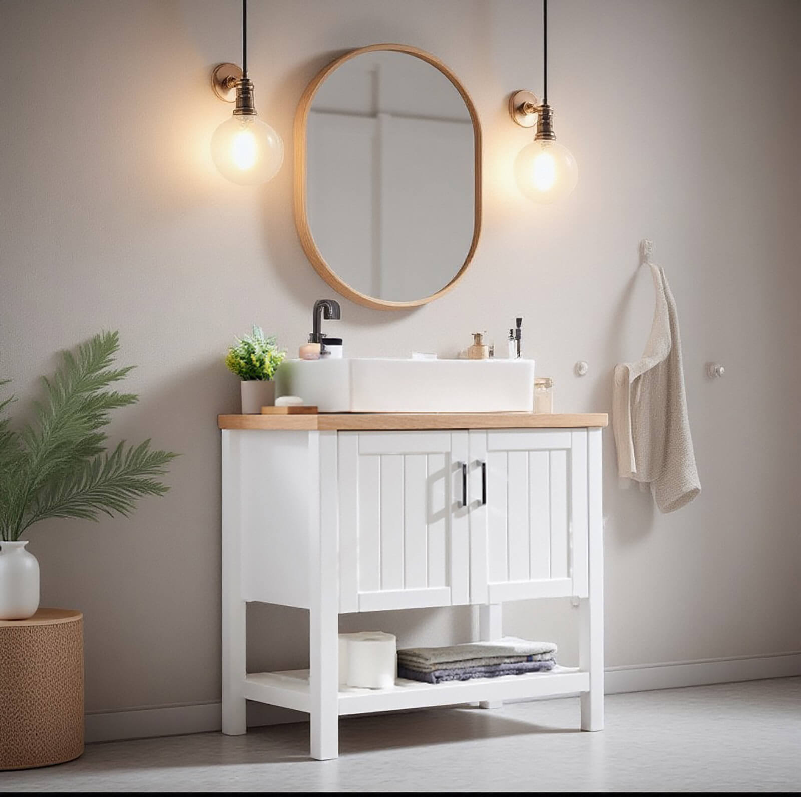 32&quot; Freestanding Vessel Vanity with Solid Wood Structure